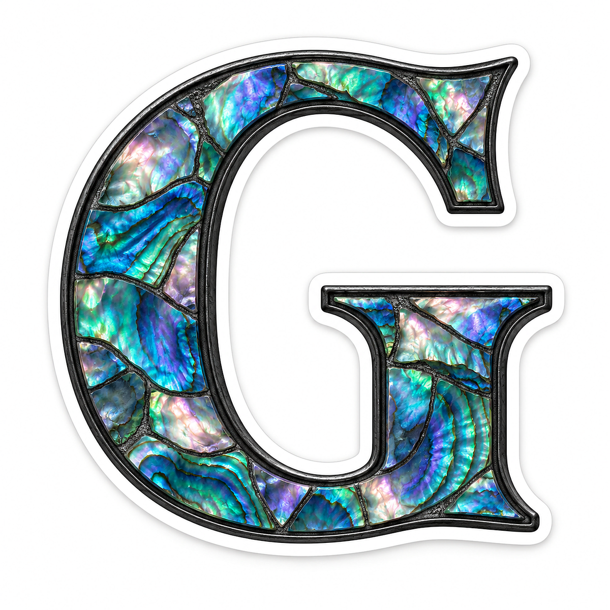 Iridescent Shell Letter G with Black Edge Art Vinyl Decal Stickers