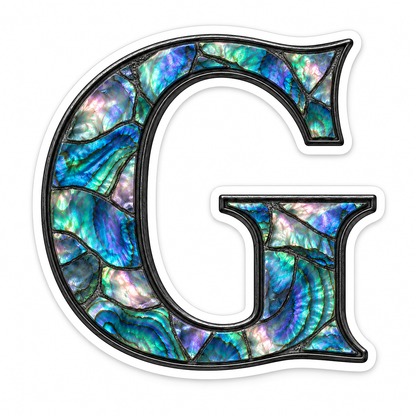 Iridescent Shell Letter G with Black Edge Art Vinyl Decal Stickers