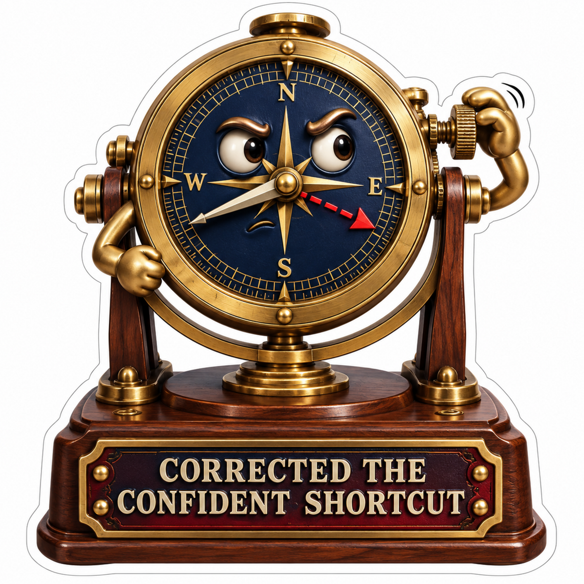 Serious Gold Compass Cartoon with Quote Art Vinyl Decal Stickers