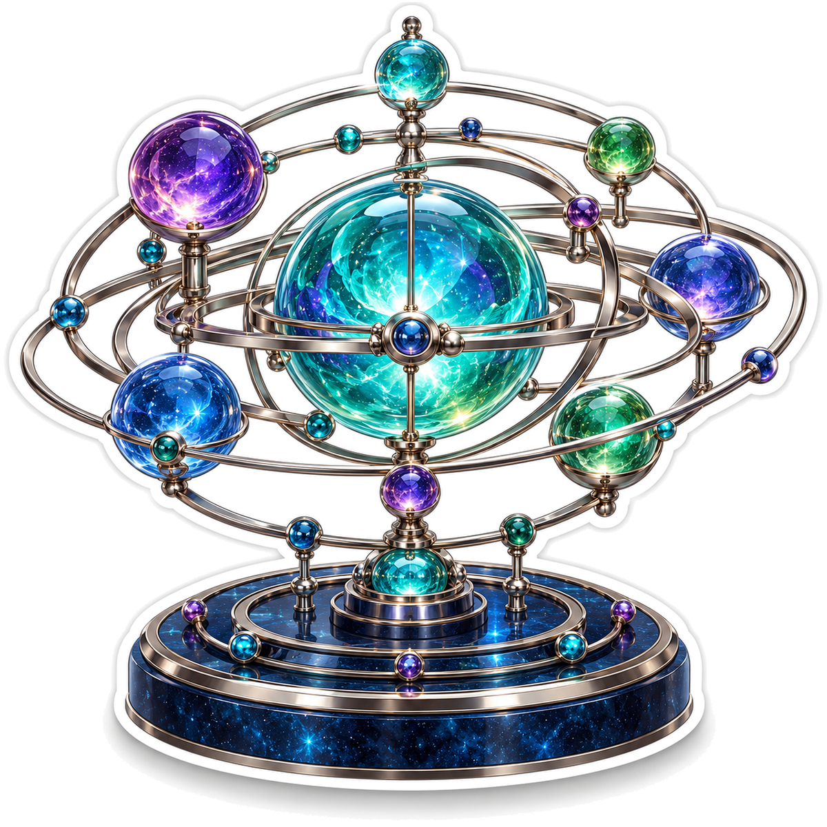 Colorful Glowing Planets on Silver Orbit Rings Vinyl Decal Stickers