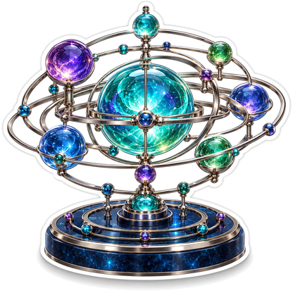 Colorful Glowing Planets on Silver Orbit Rings Vinyl Decal Stickers