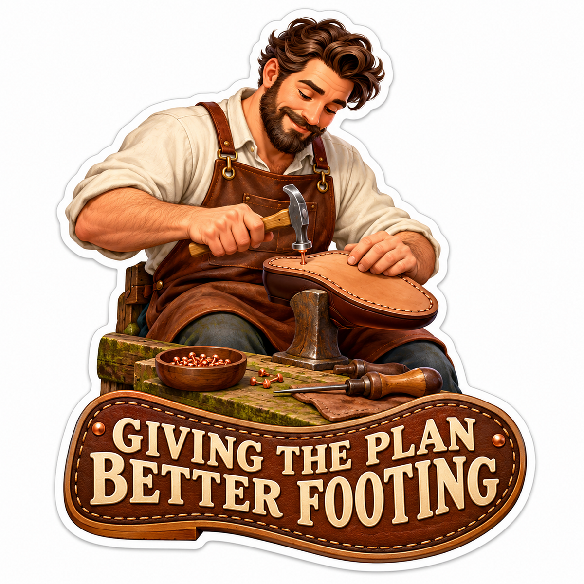 Shoemaker Hammering a Brown Leather Sole Vinyl Decal Stickers