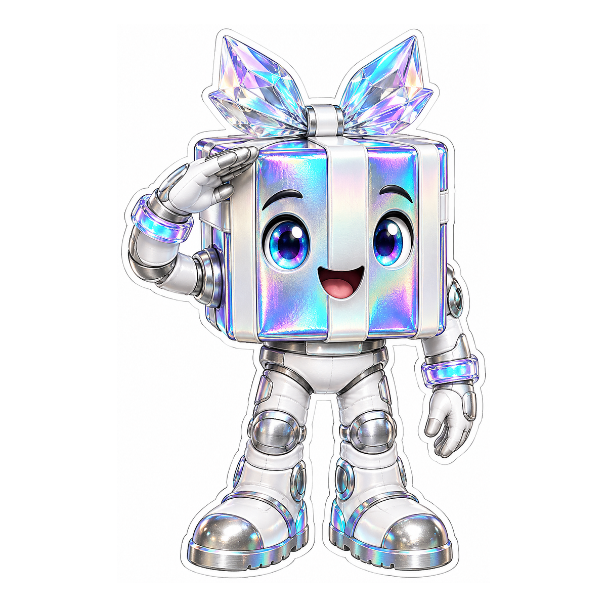 Silver Rainbow Present Box Robot Vinyl Decal Stickers