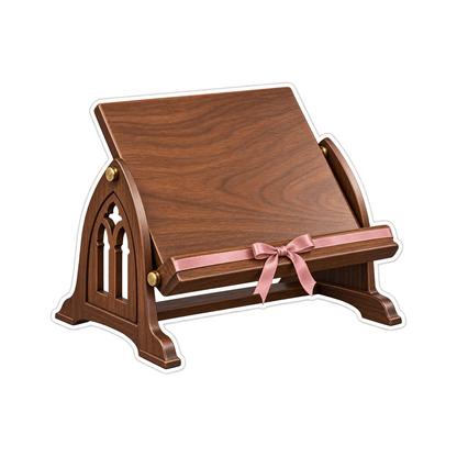Walnut Reading Stand with Pink Bow Art Vinyl Decal Stickers
