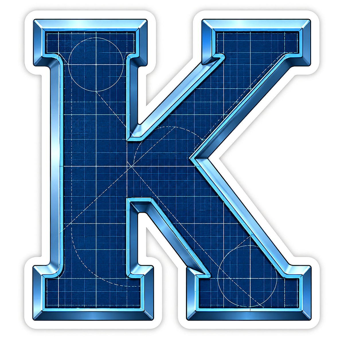 Navy Cyan Blueprint Block Letter K Vinyl Decal Stickers