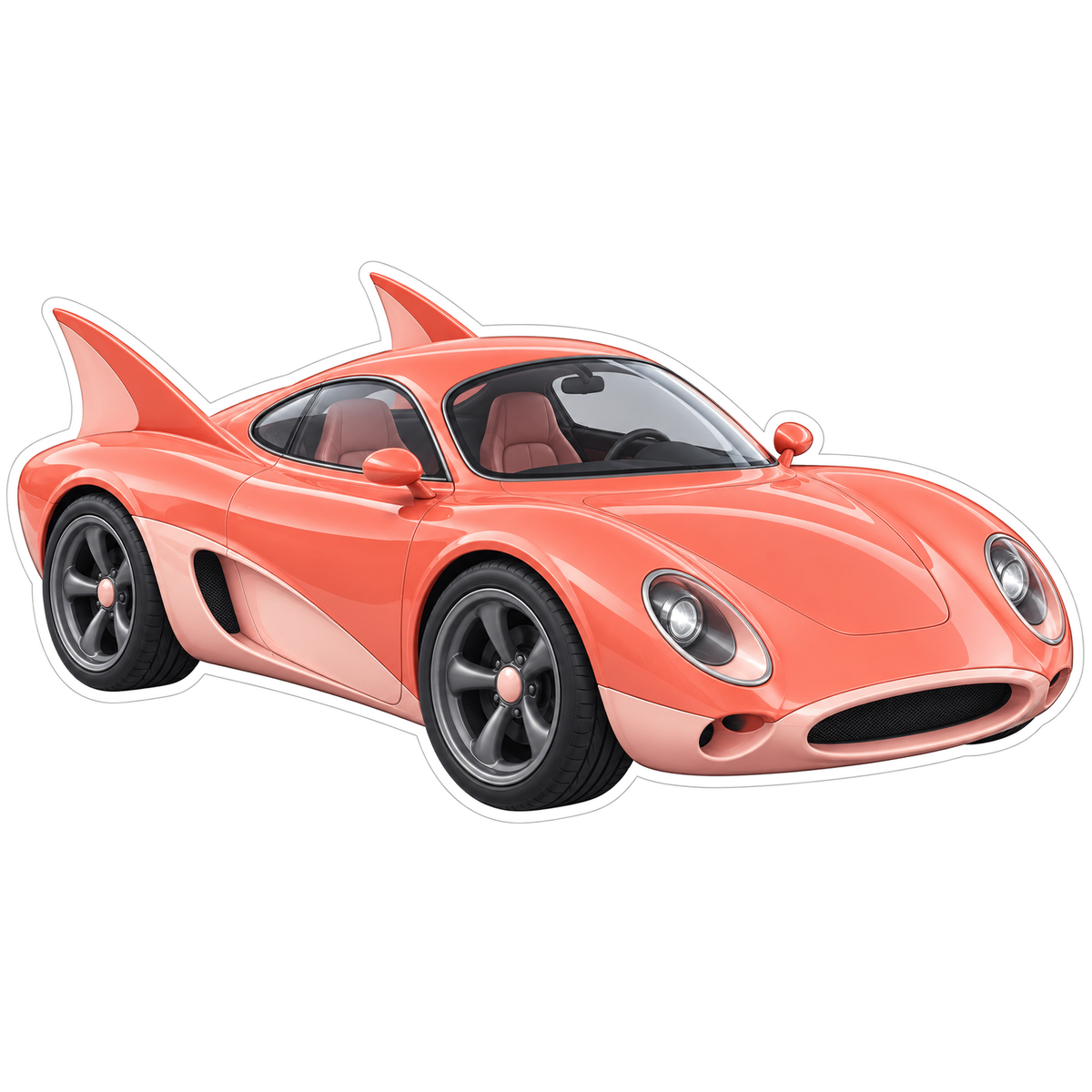Coral Twin Tail Fin Small Coupe Art Vinyl Decal Stickers