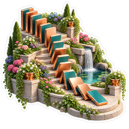 Toppling Tiles above Tiered Garden Waterfalls Vinyl Decal Stickers