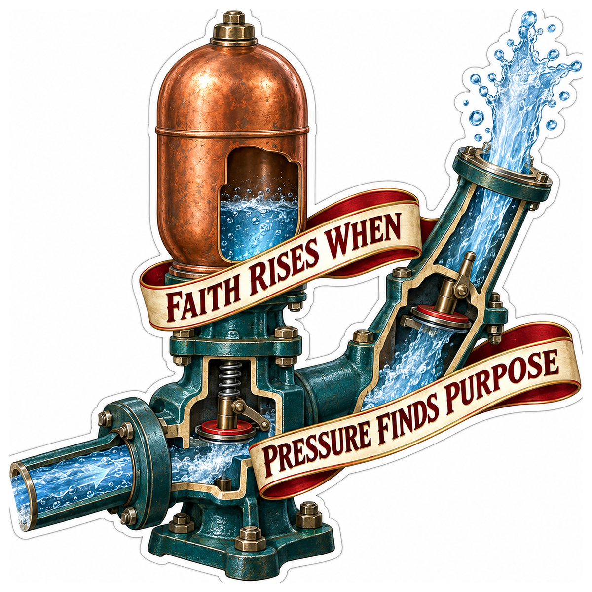 Faith Copper Water Pump Cutaway Art Vinyl Decal Stickers