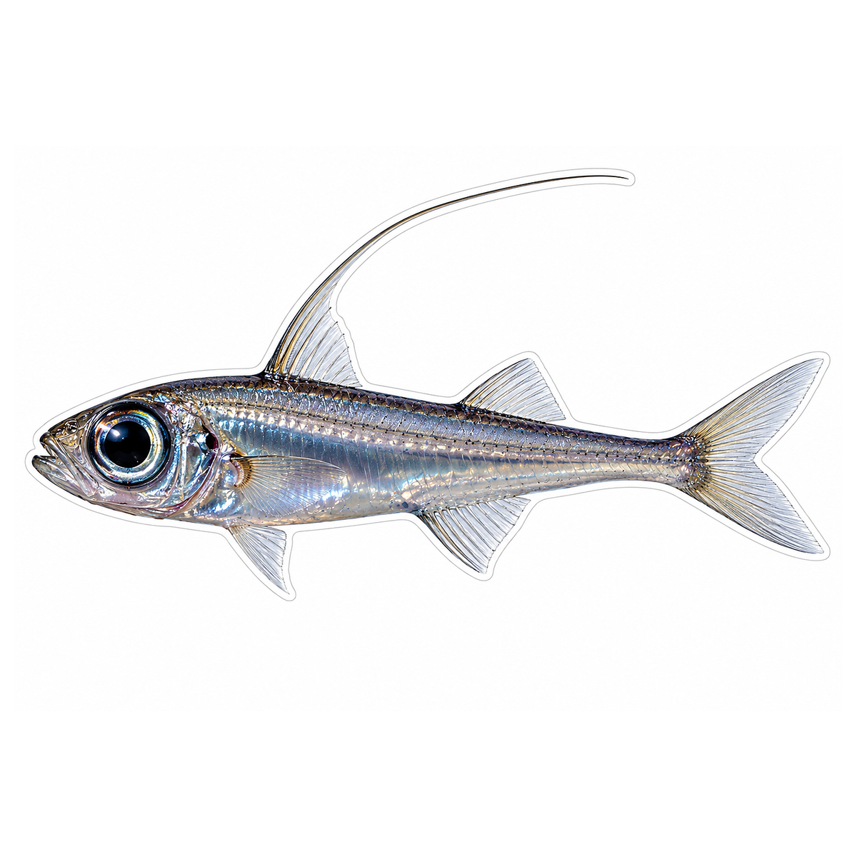 Silver Fish with Long Curved Dorsal Ray Vinyl Decal Stickers