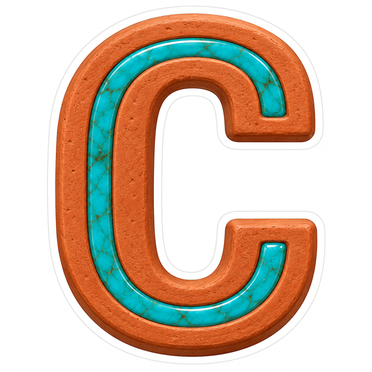 Terracotta Turquoise Inlay Letter C Art Vinyl Decal Stickers