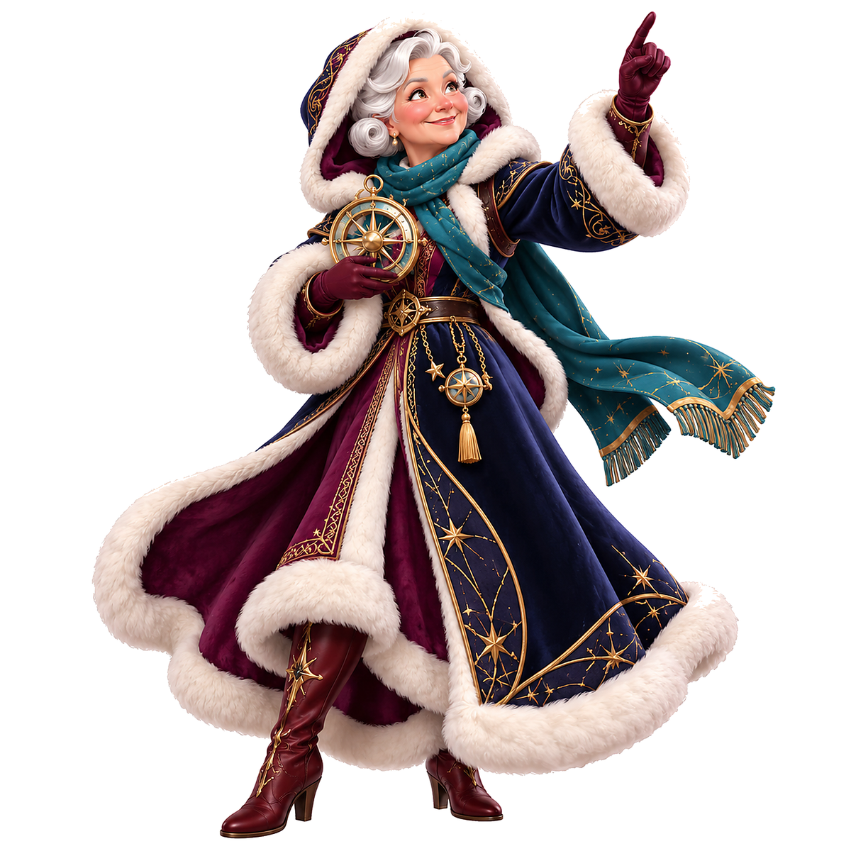 Mrs Claus with Star Dial and Blue Scarf Art Vinyl Decal Stickers