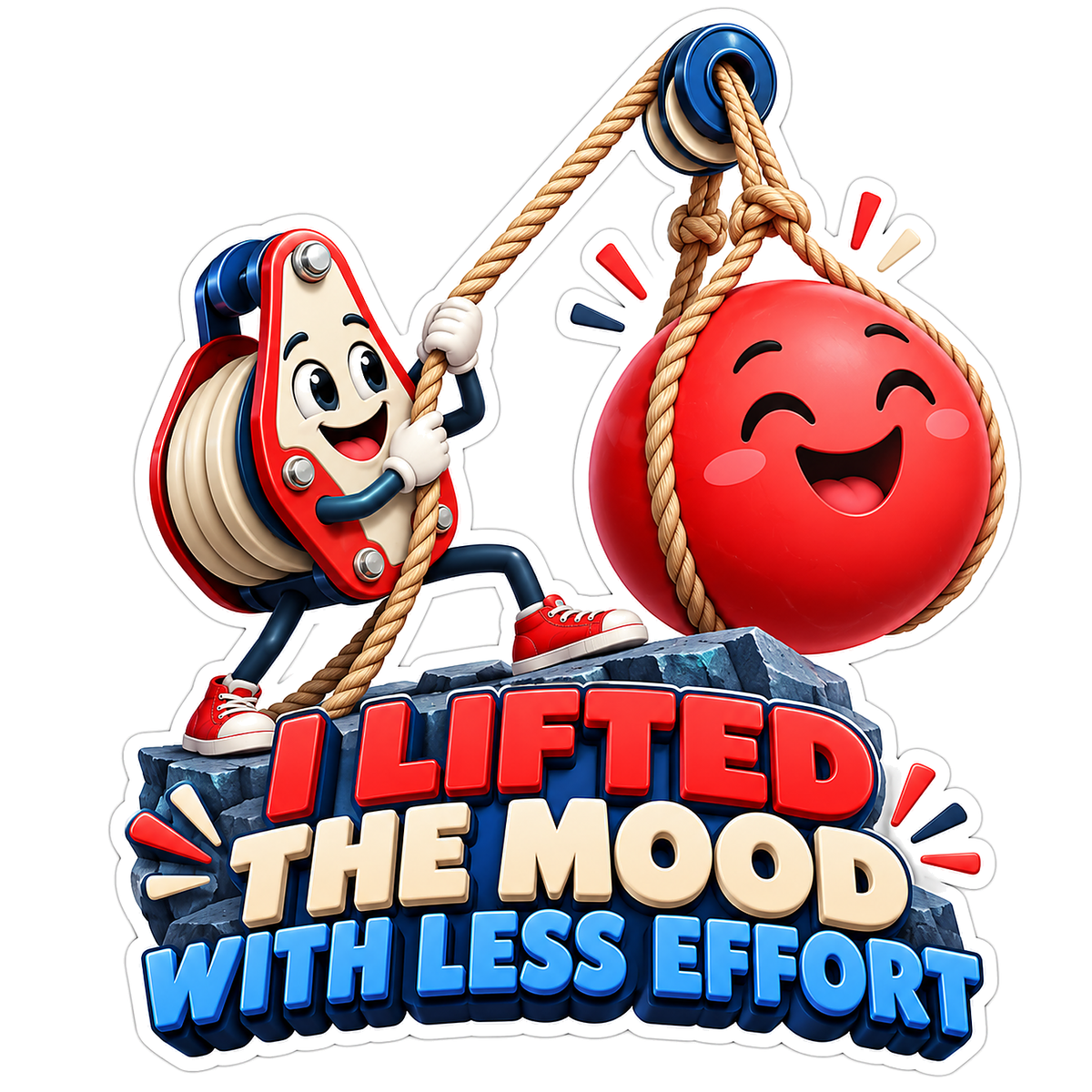 Pulley Lifting a Smiling Red Ball Vinyl Decal Stickers