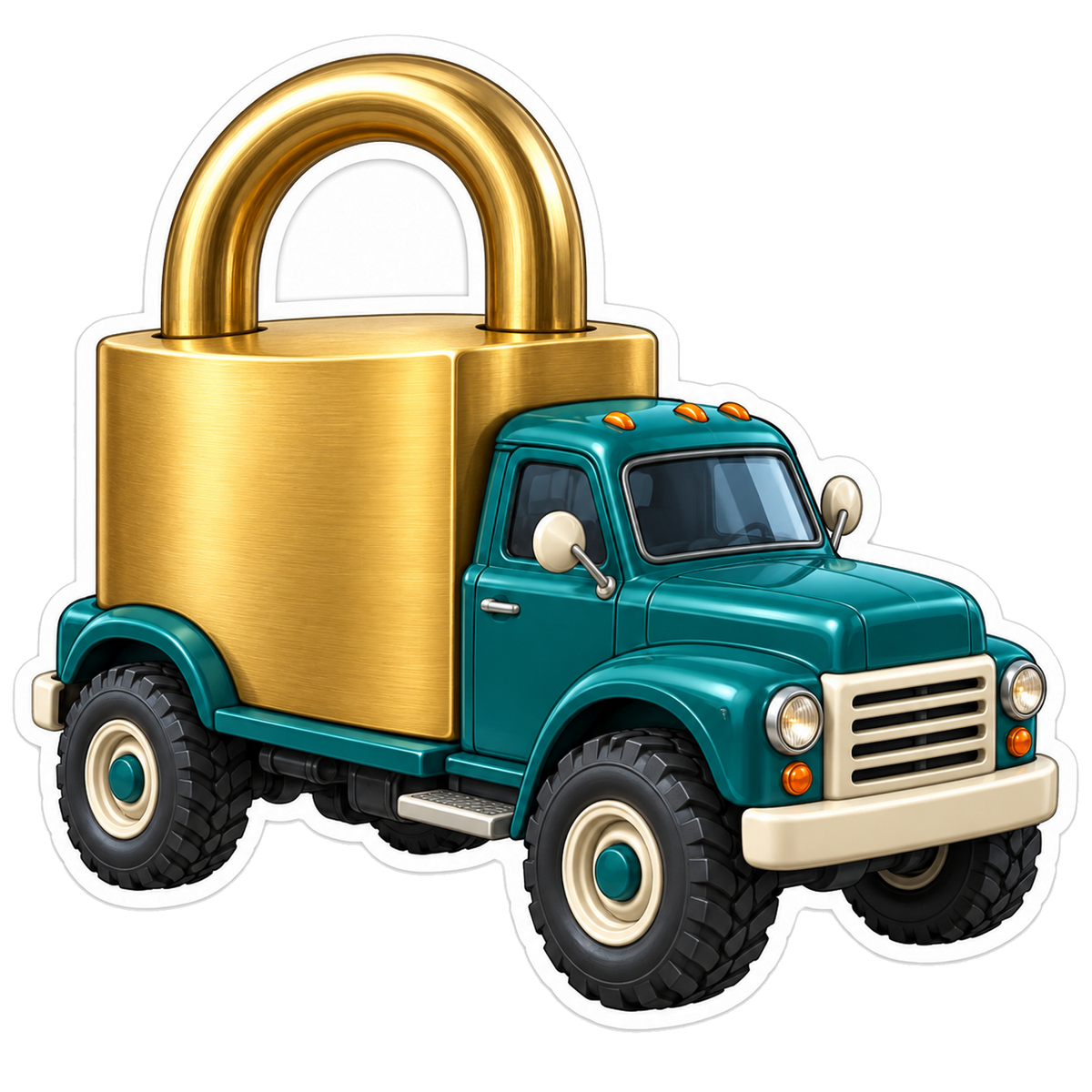 Teal Truck Giant Gold Padlock Art Vinyl Decal Stickers