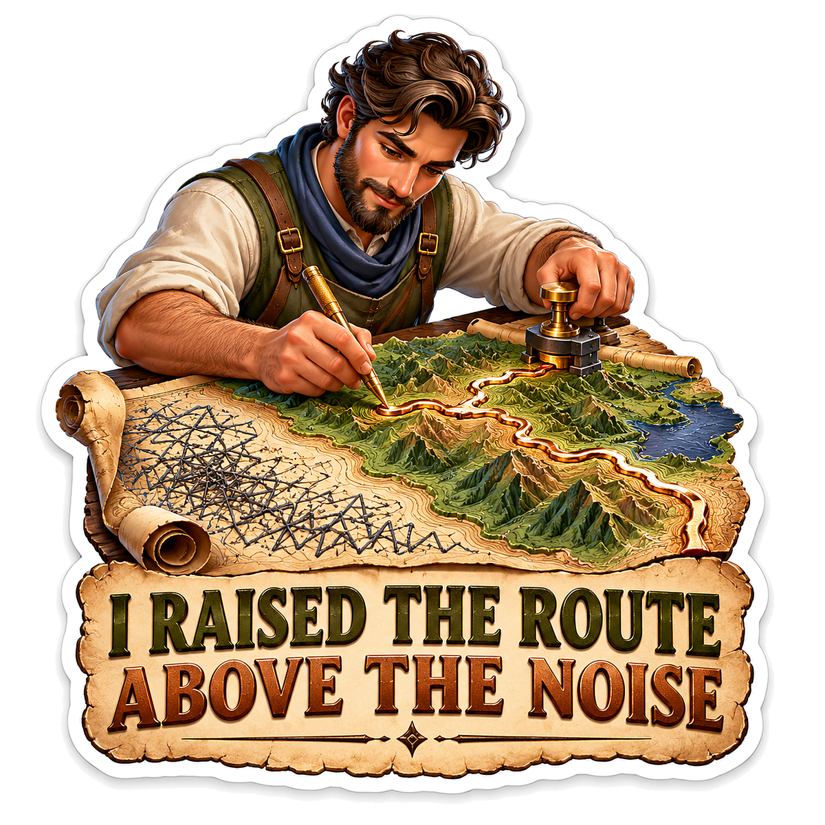 Craftsman Drawing a Raised Landscape Map Vinyl Decal Stickers