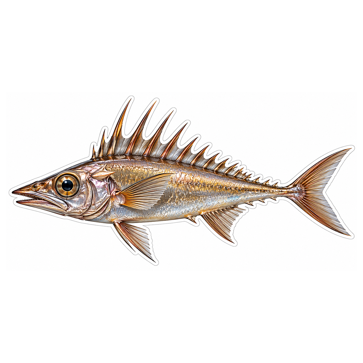 Bronze Fish with Tall Thorny Back Fins Vinyl Decal Stickers