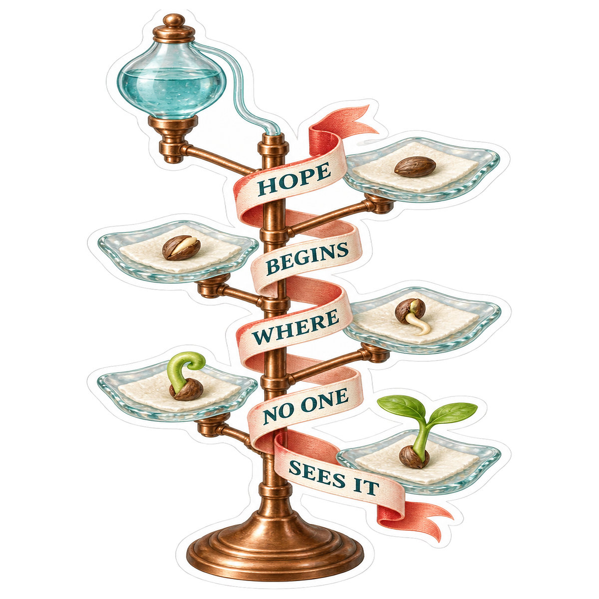 Hope Seed Sprouts on Glass Platforms Art Vinyl Decal Stickers