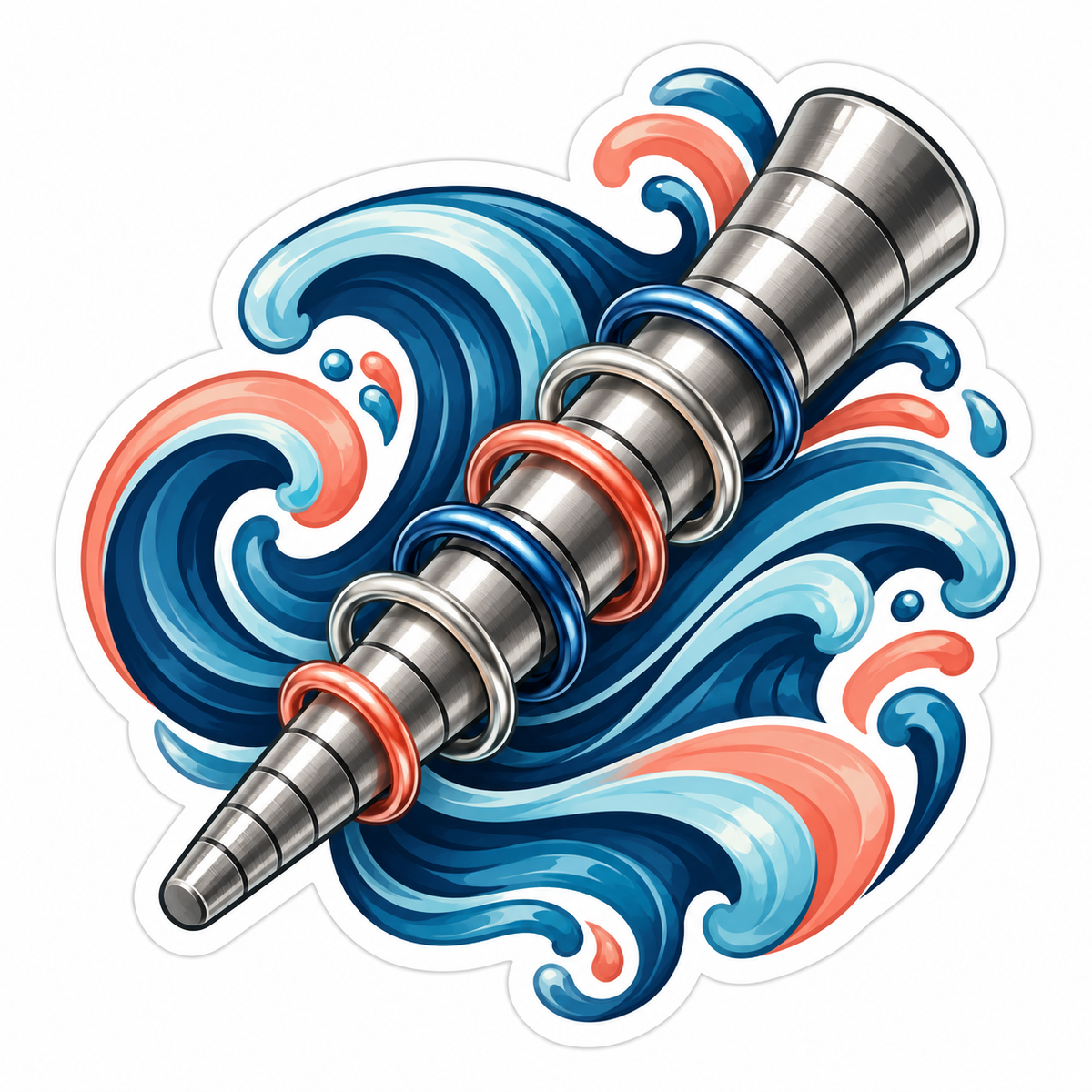 Silver Tapered Rod with Colorful Metal Rings Vinyl Decal Stickers