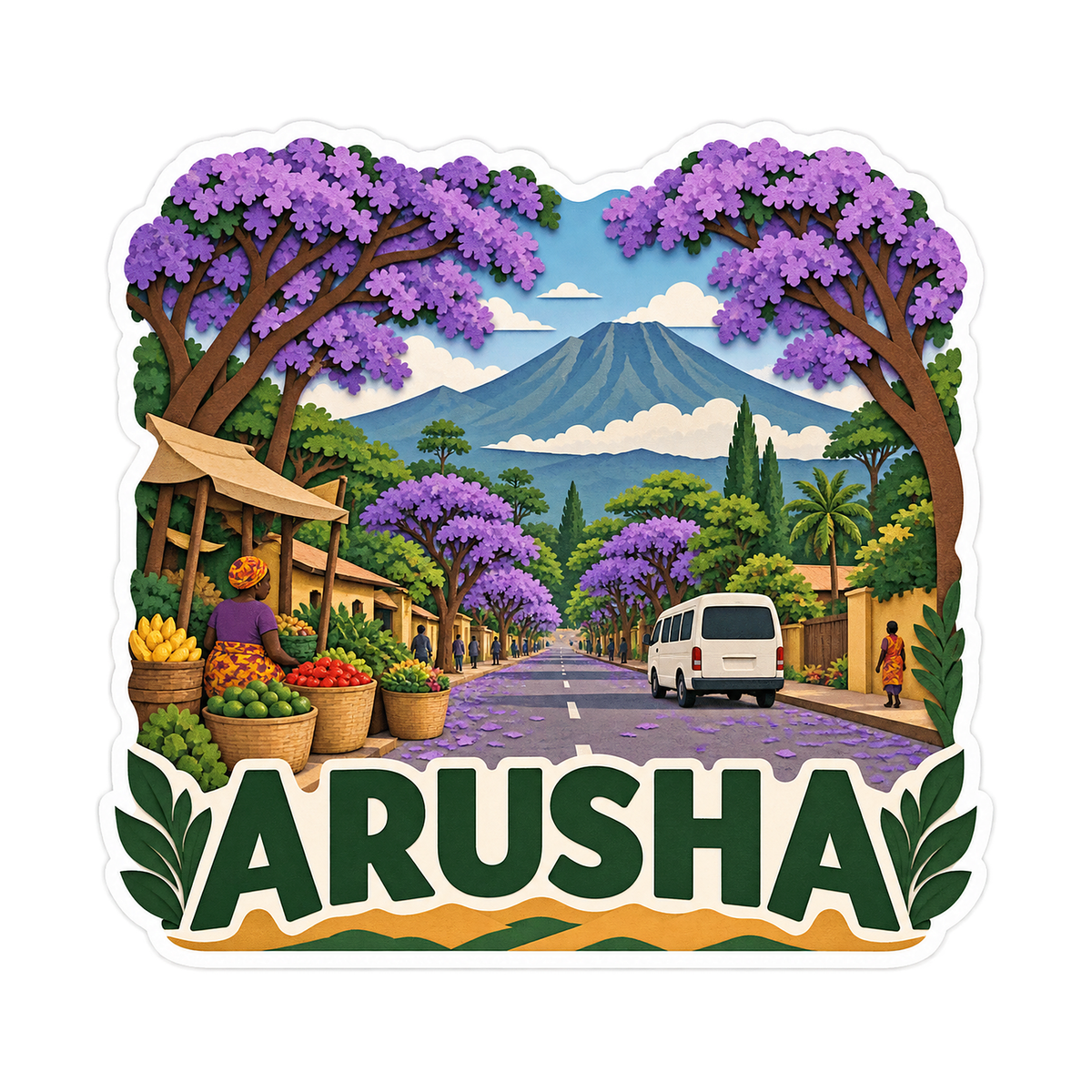 Arusha Purple Trees and Mountain Art Vinyl Decal Stickers