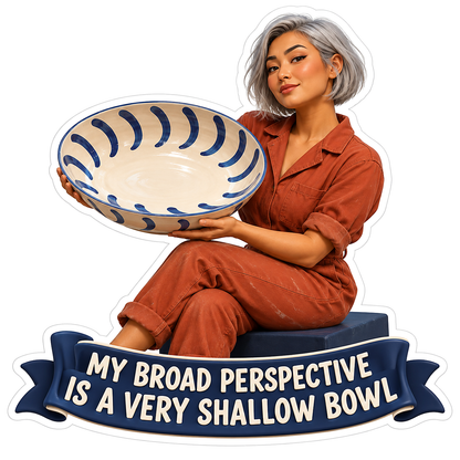 Silver Haired Woman Holding a Blue Pattern Bowl Vinyl Decal Stickers