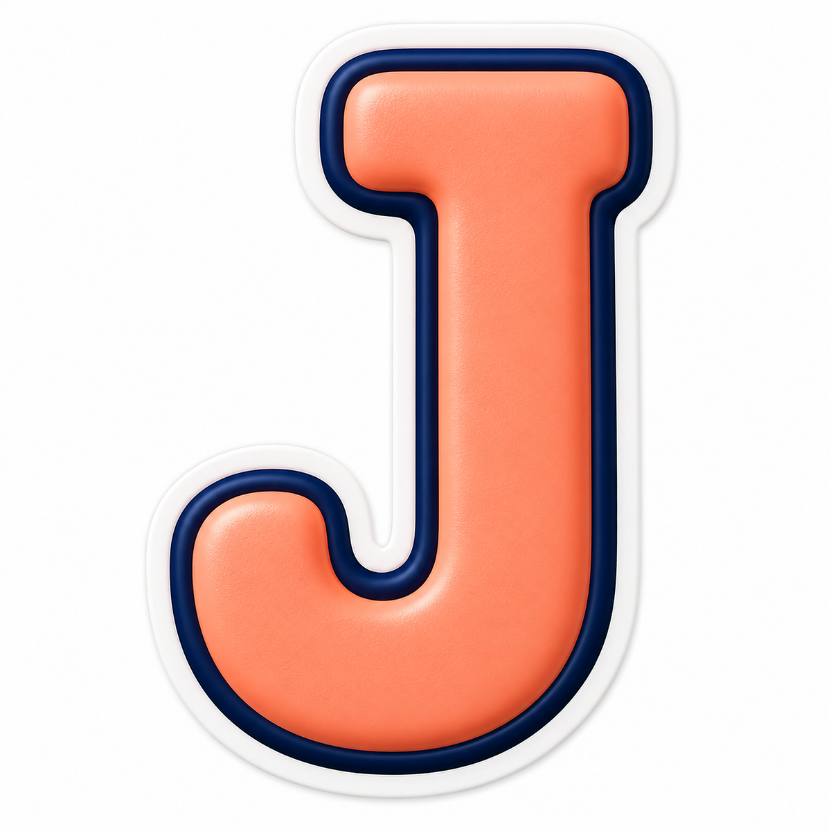 Peach Letter J with Navy Outline Art Vinyl Decal Stickers