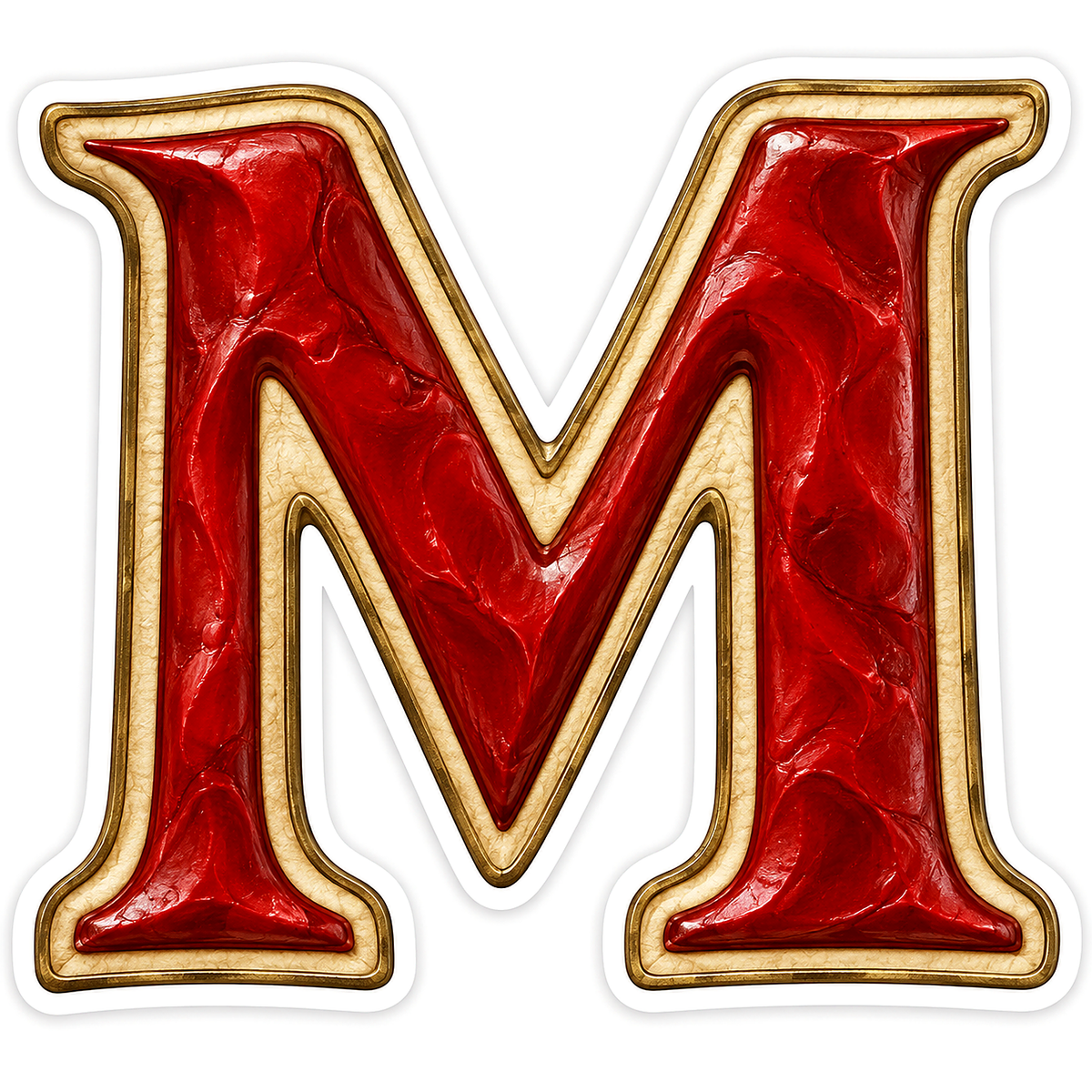 Scarlet Wax Texture Gold Border Letter M Vinyl Decal Stickers