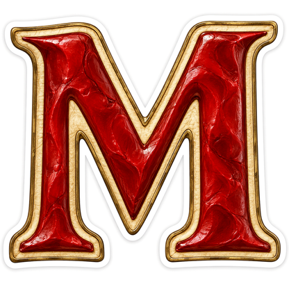 Scarlet Wax Texture Gold Border Letter M Vinyl Decal Stickers
