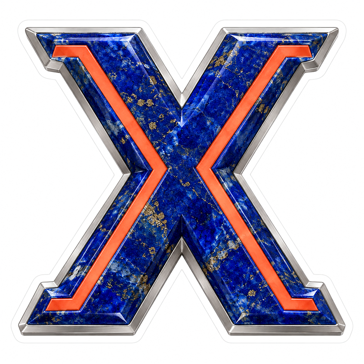 Blue Gold Stone Letter X with Coral Line Art Vinyl Decal Stickers