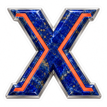Blue Gold Stone Letter X with Coral Line Art Vinyl Decal Stickers