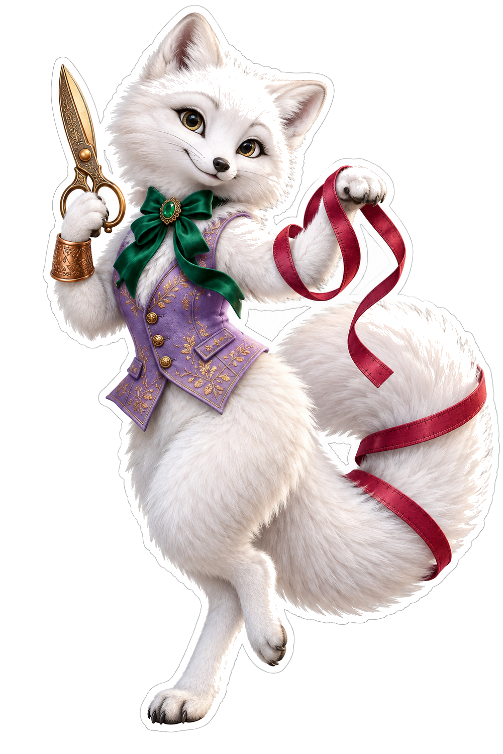 Arctic Fox Tailor Scissors Ribbon Art Vinyl Decal Stickers