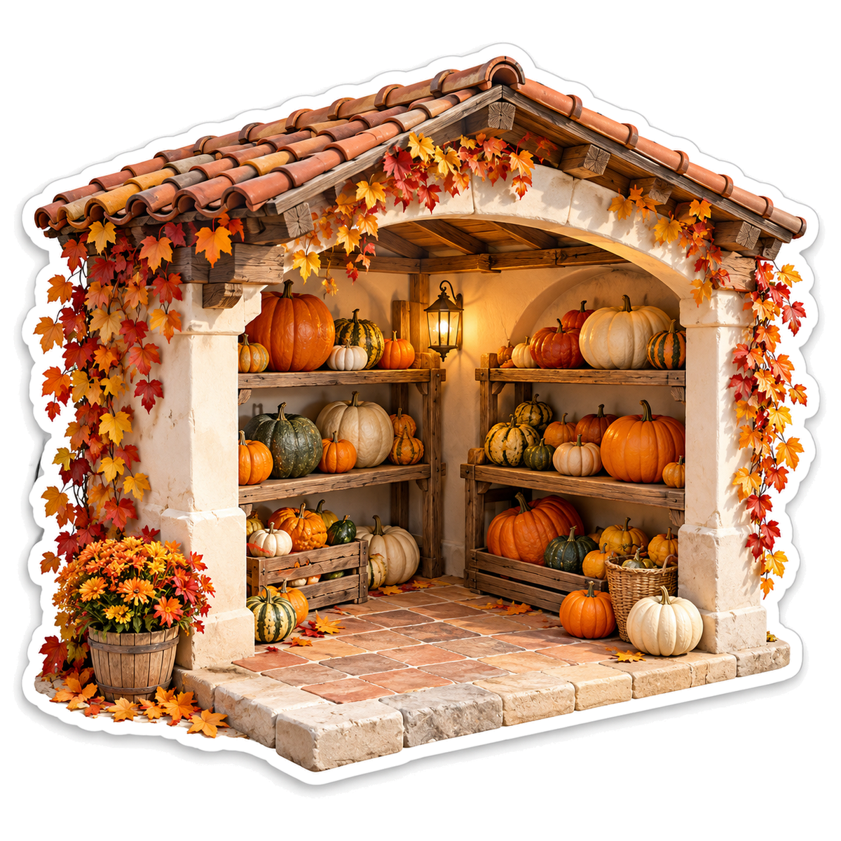 Pumpkin Shelves within Ivory Garden Alcove Vinyl Decal Stickers