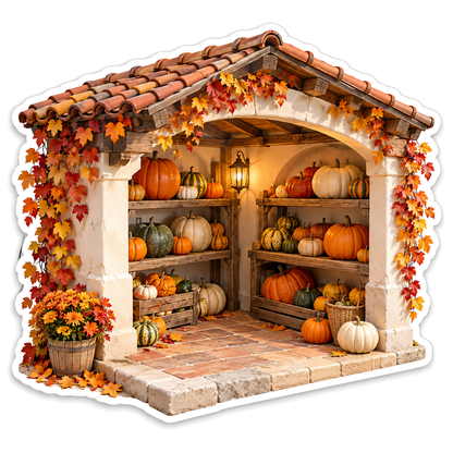 Pumpkin Shelves within Ivory Garden Alcove Vinyl Decal Stickers