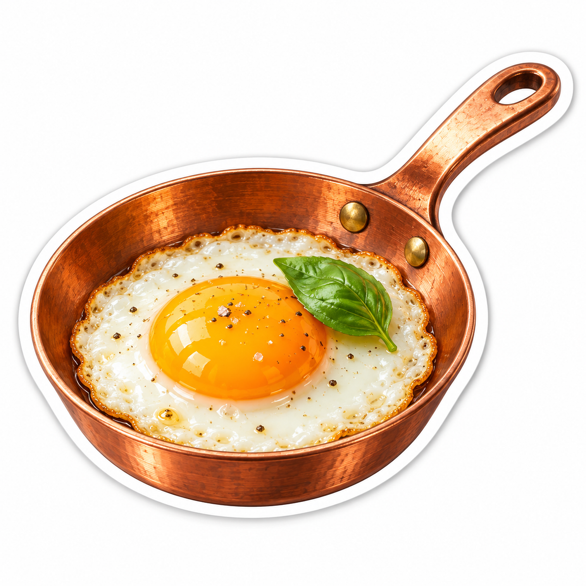 Fried Egg and Basil Leaf in Copper Pan Vinyl Decal Stickers