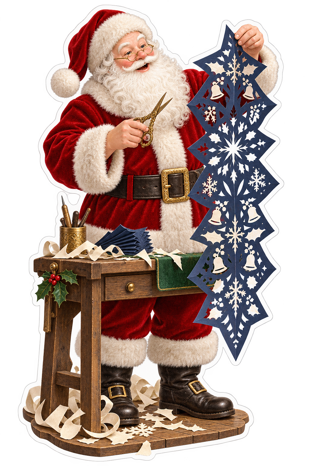 Santa Cutting Blue Snowflake Paper Art Vinyl Decal Stickers