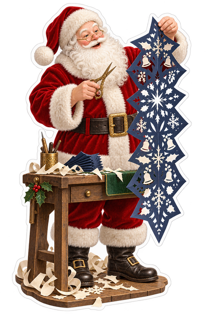 Santa Cutting Blue Snowflake Paper Art Vinyl Decal Stickers