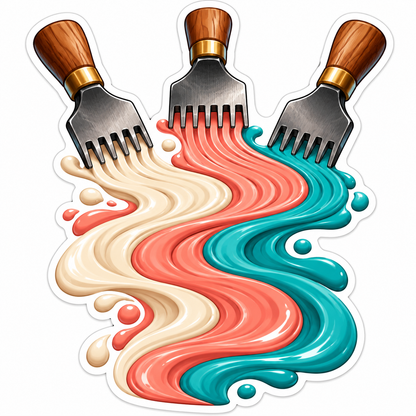 Three Combs Drawing Cream Coral Teal Swirls Art Vinyl Decal Stickers
