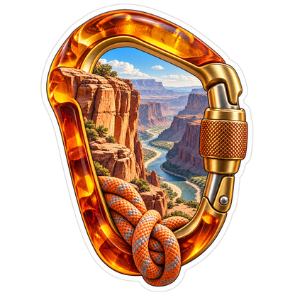 Amber Carabiner with Canyon and Climbing Rope Vinyl Decal Stickers