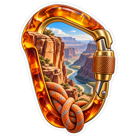 Amber Carabiner with Canyon and Climbing Rope Vinyl Decal Stickers
