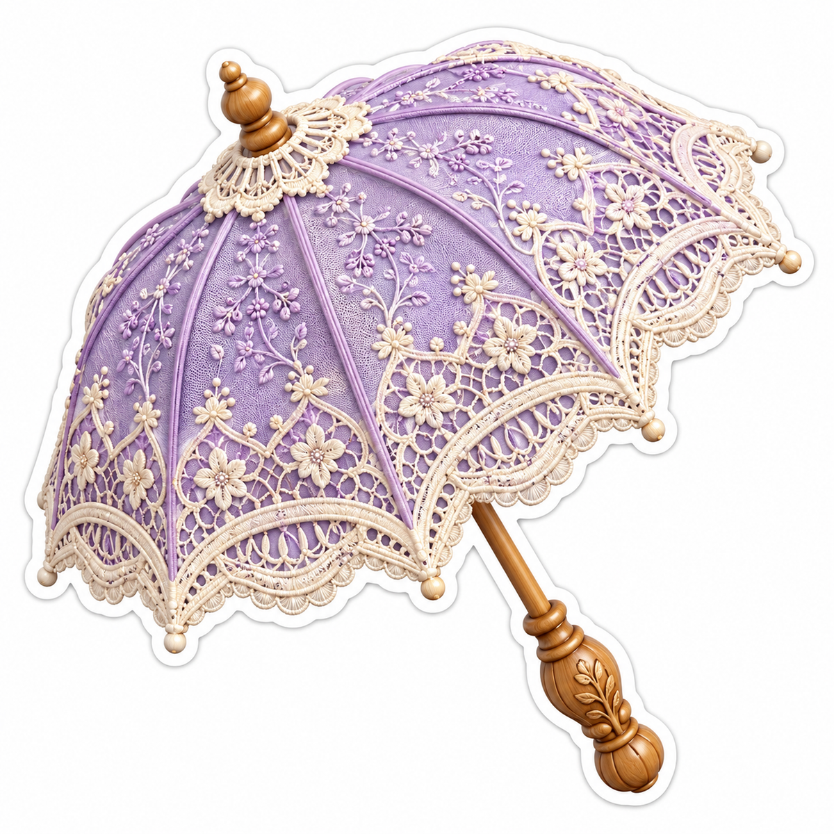 Lilac Lace Parasol with Carved Wooden Handle Vinyl Decal Stickers