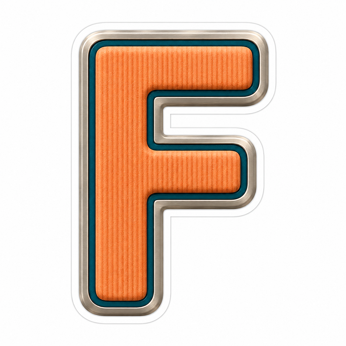 Orange Ribbed Letter F with Teal Trim Art Vinyl Decal Stickers