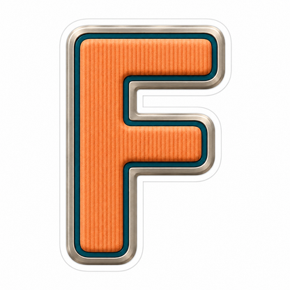 Orange Ribbed Letter F with Teal Trim Art Vinyl Decal Stickers