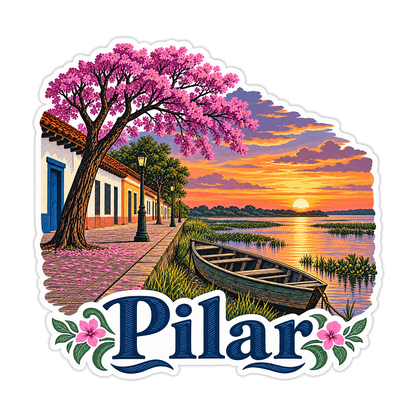 Pilar Pink Tree River Sunset Art Vinyl Decal Stickers