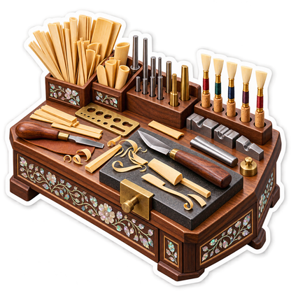 Reed Making Bench With Bamboo and Hand Tools Art Vinyl Decal Stickers