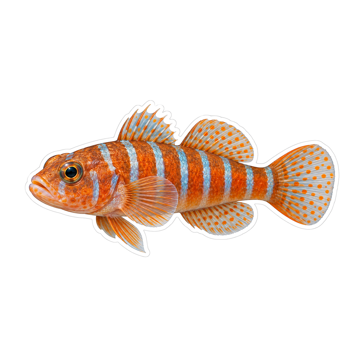 Orange Fish with Pale Blue Vertical Bands Vinyl Decal Stickers
