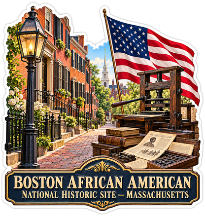 US Flag Brick Lane and Wooden Printing Press Vinyl Decal Stickers