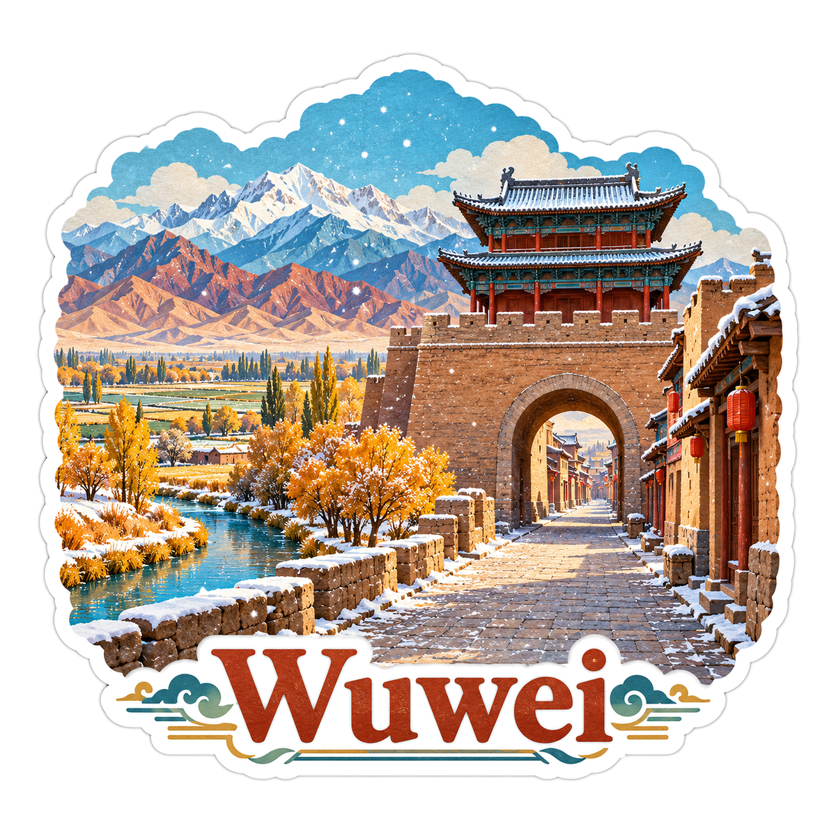 Wuwei Mountain Gateway Winter Travel Art Vinyl Decal Stickers