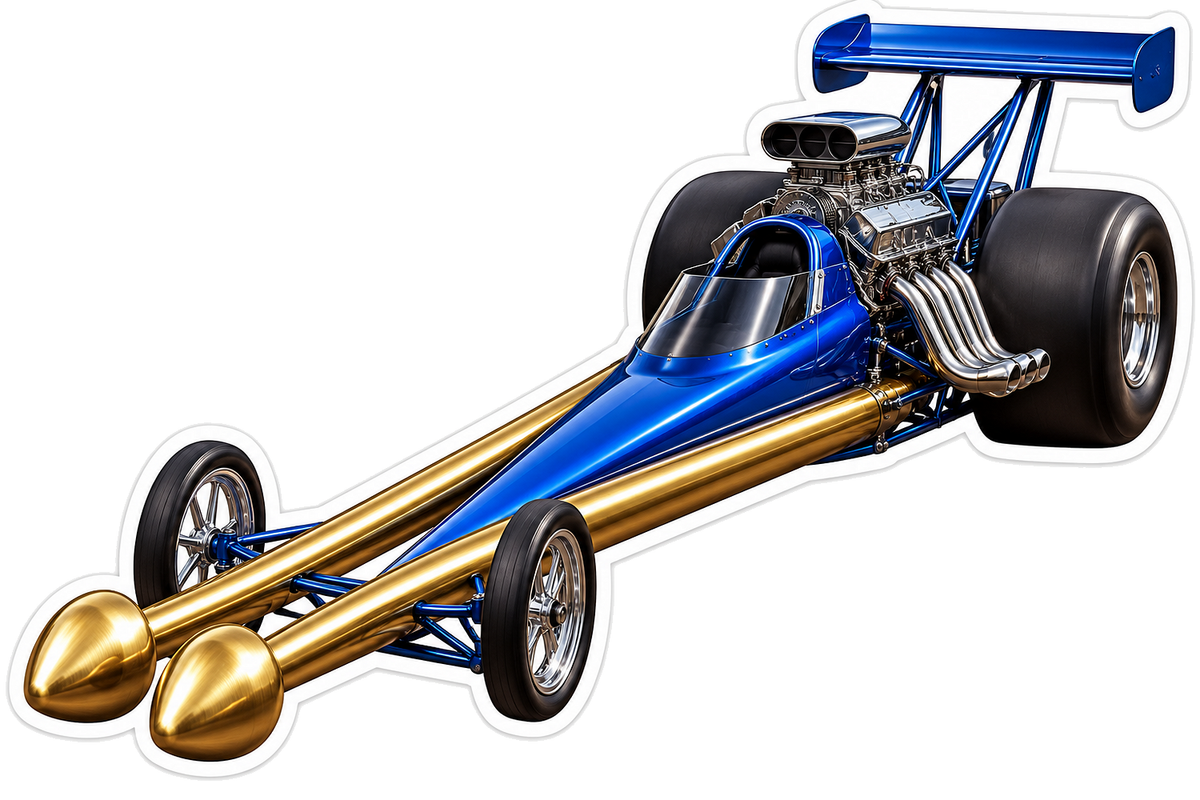 Blue Gold Knitting Needle Dragster Art Vinyl Decal Stickers