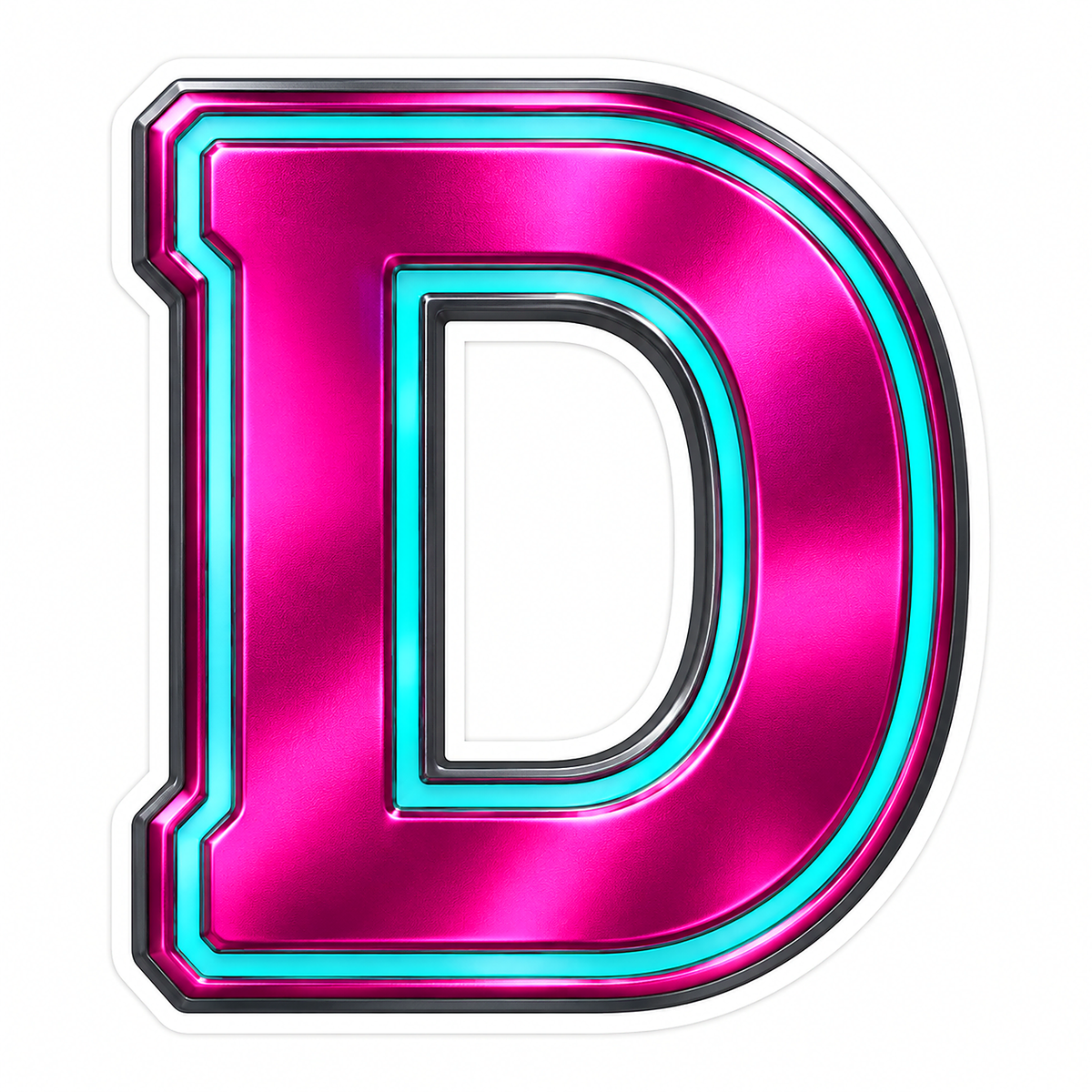 Fuchsia Metallic Letter D with Aqua Inlay Vinyl Decal Stickers