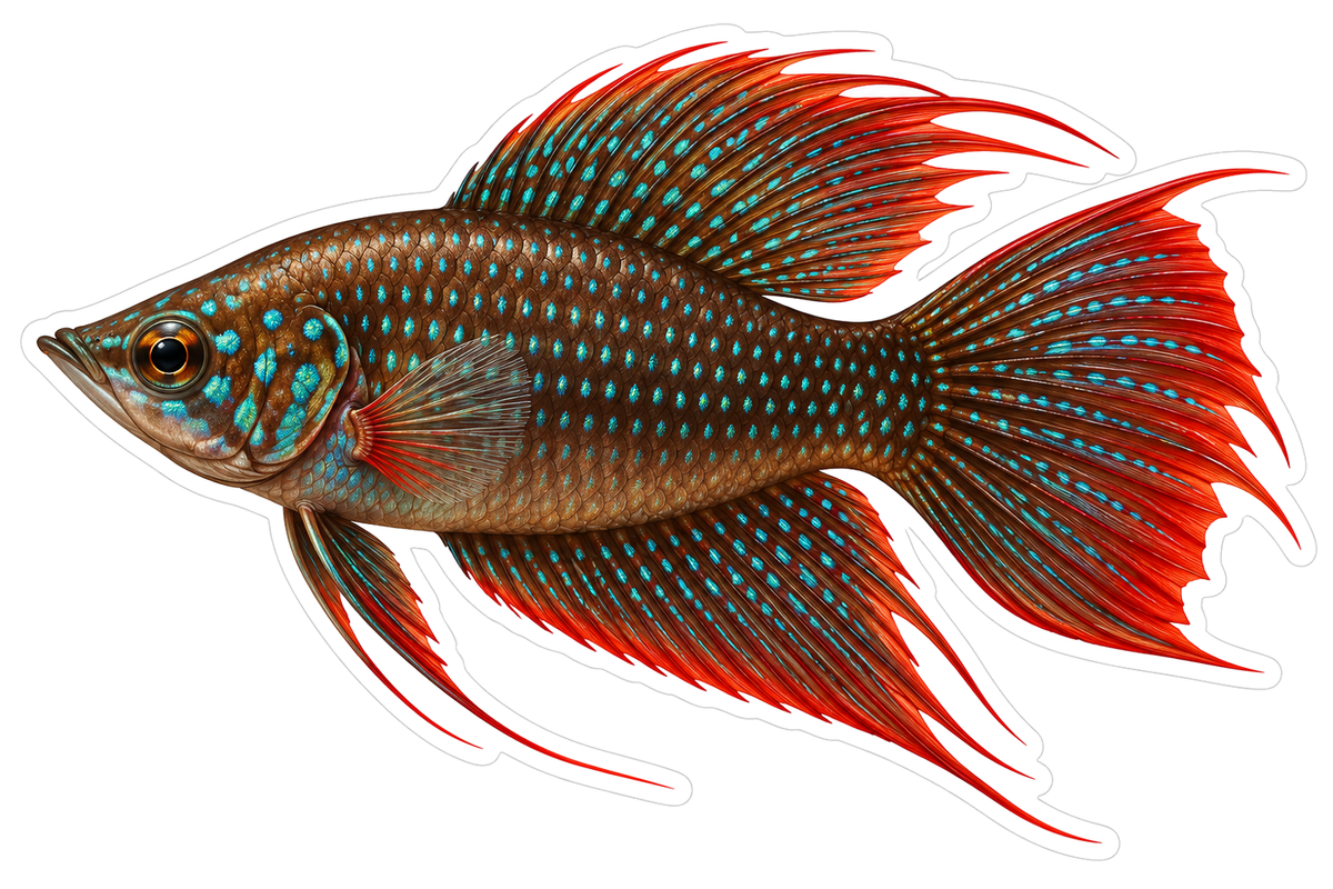 Turquoise Spotted Fish with Red Fan Tail Art Vinyl Decal Stickers