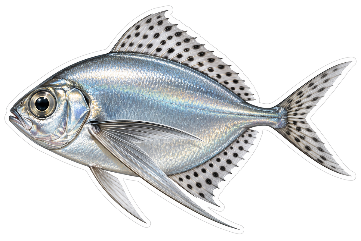 Silver Diamond Fish with Spotted Fins Art Vinyl Decal Stickers