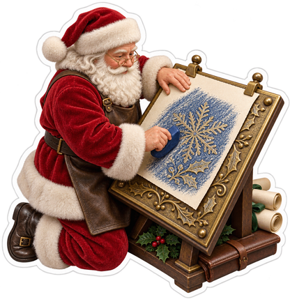 Santa Rubbing Gold Snowflake on Blue Paper Art Vinyl Decal Stickers